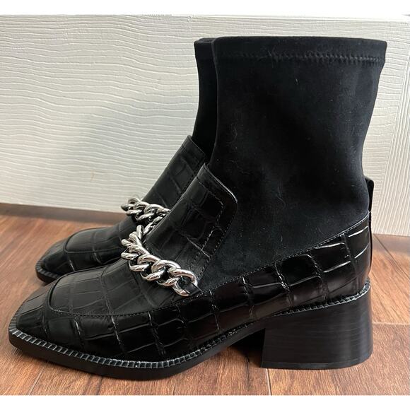 JEFFREY CAMPBELL Patrik Blk Embossed Leather Sock Booties Loafers - Picture 4 of 12